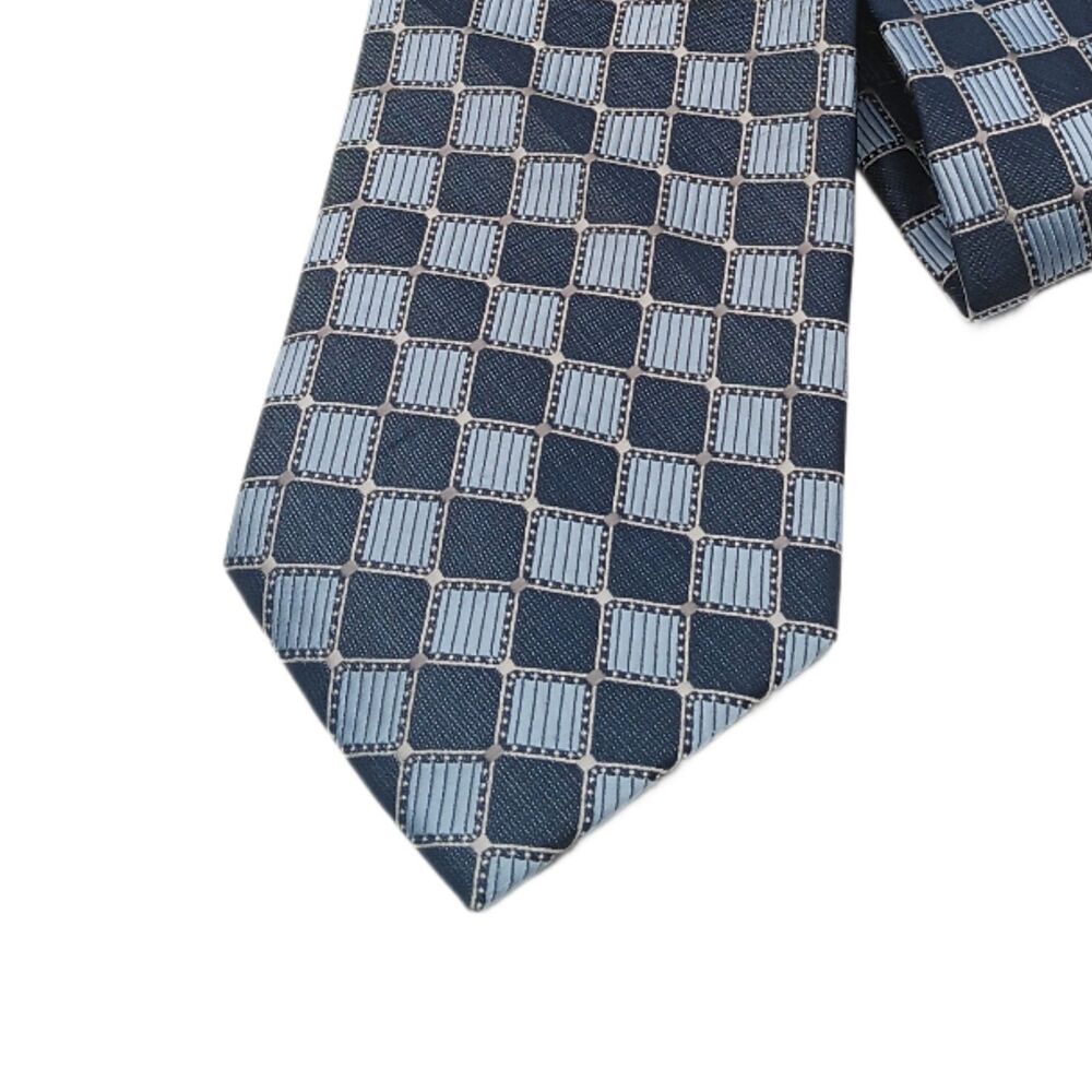 David Taylor Tie Mens 60” Blue Gray Woven Geometric Designer Classic New